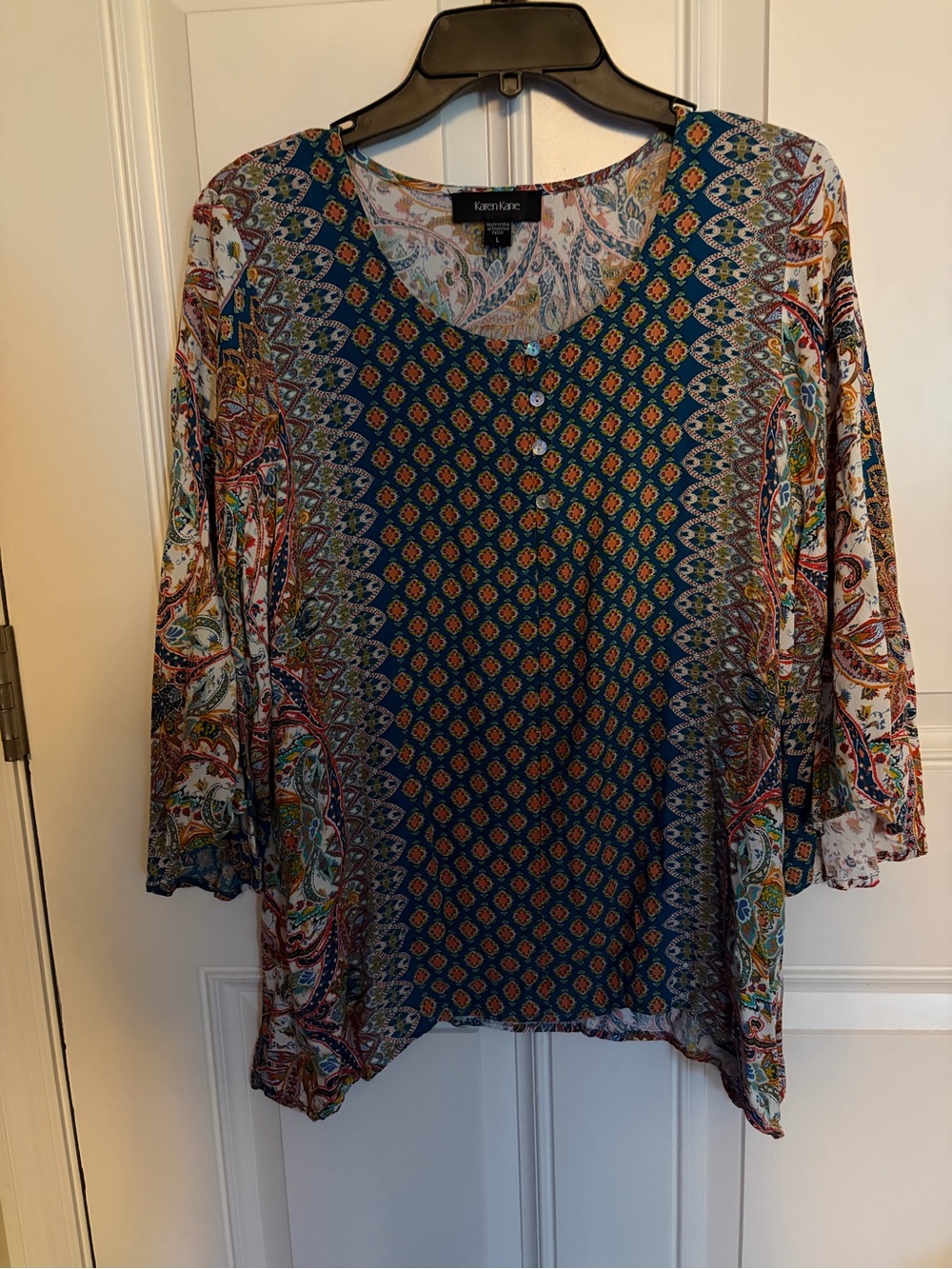 Karen Kane Teal Multicolor Paisley-Print Scoop Neck Tunic
